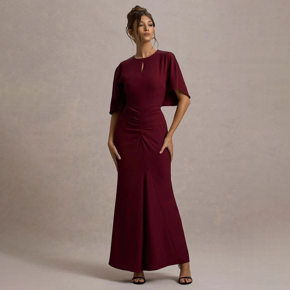 FIGOHR Abito a sirena con maniche a mantella con taglio sul petto stile Europa America da donna Abito a sirena skinny solido stile elegante femminile