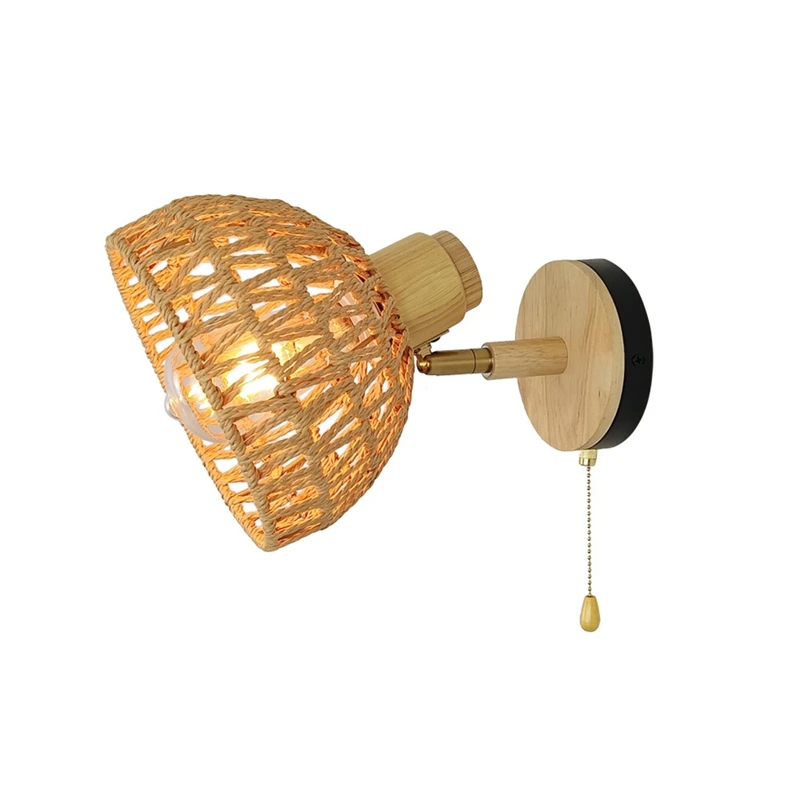 

【Top Picks】Rattan Wall Sconces Retro Japanese Style Bedside Wall Lamp For Bedroom Living Room Wall Light Zipper Lights