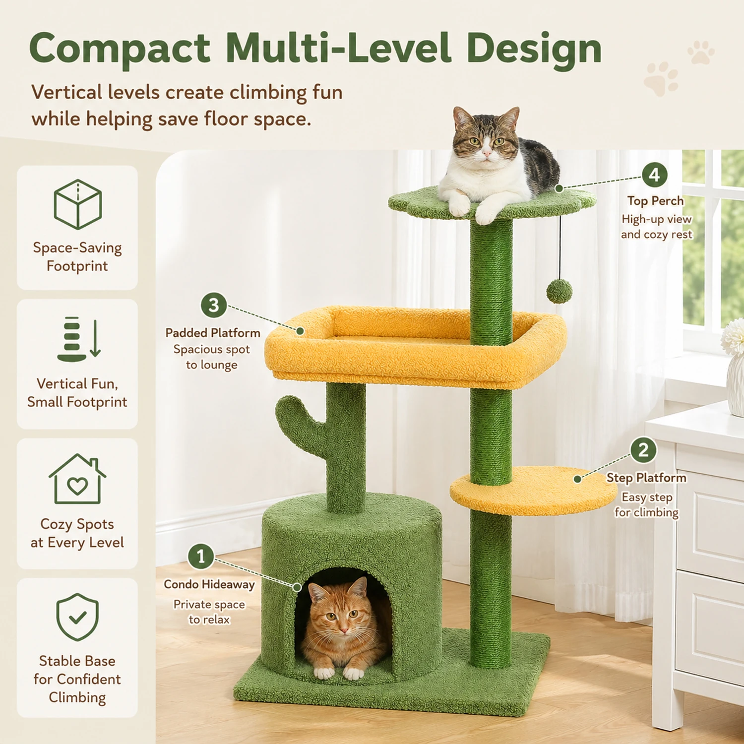 Árbol para gatos de interior con postes rascadores y plataformas - imagen 5