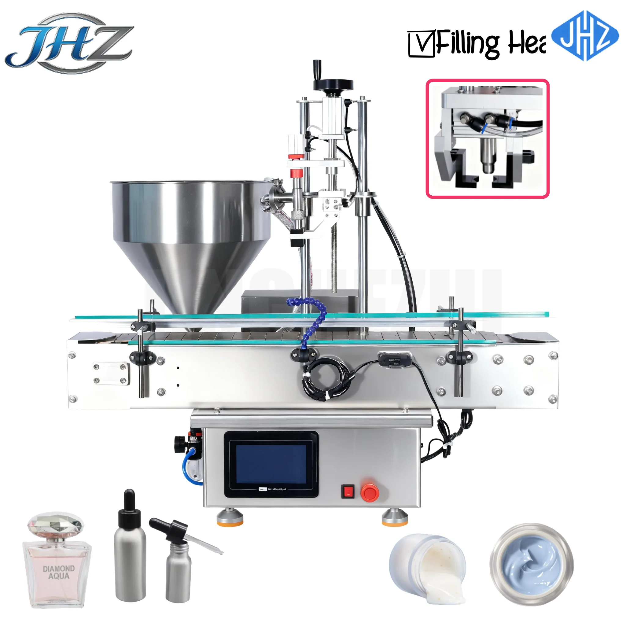 

Автоматическая машина JHZ для розлива оливкового масла, пасты, меда, косметики и парфюмерии в банки и бутылки