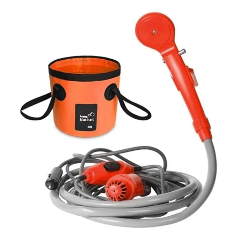 Douche portable d'extérieur pour camping, randonnée, voyage, lave-auto, arrosage des plantes, livres pour animaux de compagnie, pompe électrique 12V, ensemble 20L, E27