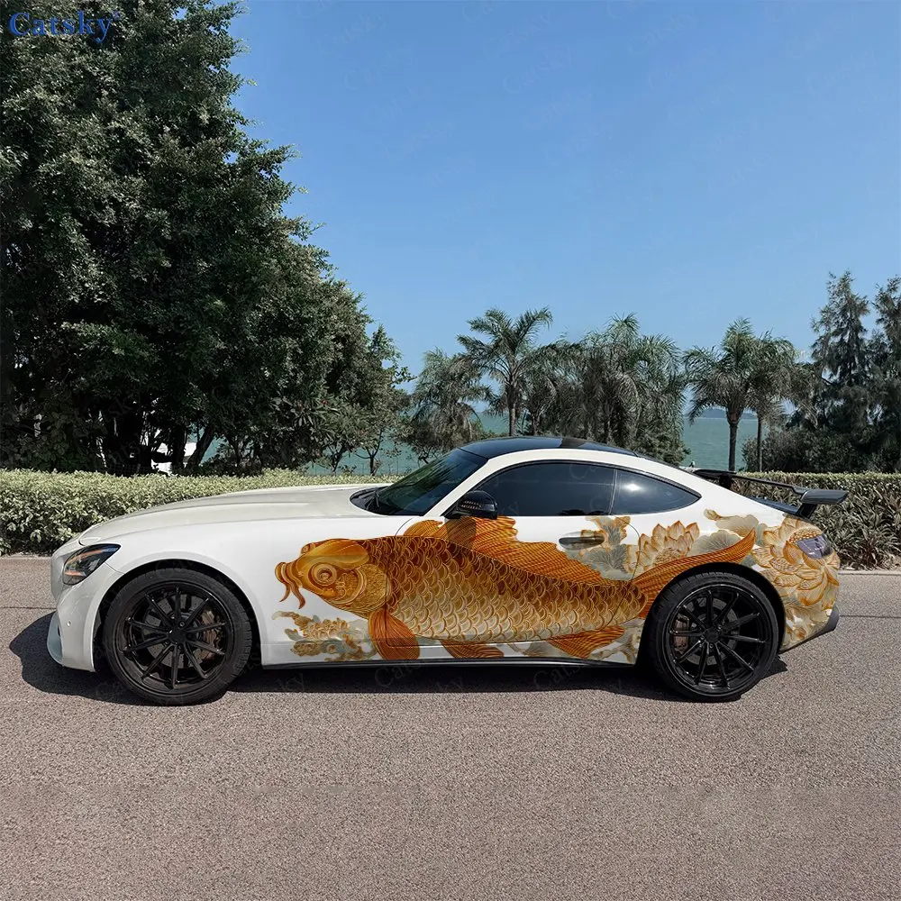 2pcs Gilded Koi Auspicious Omen, Durable, Fade-resistant, Enhance Vehicle Aesthetics With Bold Artistic Design Car Vinyl Wraps