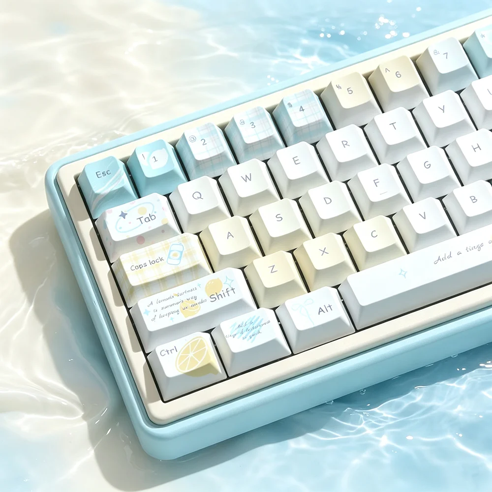 Summer Lemon Pastel Keycaps MOA Cherry Profile 129 Keys Cute PBT Keycaps Cherry MX Switch DIY Mechanical Keyboard Girls Gift