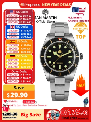 San Martin nuevo 40mm BB58 Retro Reloj de buceo de lujo NH35 relojes mecánicos automáticos para hombres zafiro luminoso 20Bar Reloj SN0008