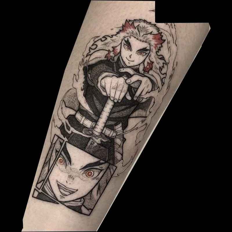 

Anime Rengoku Kyoujurou Temporary Tattoos Black Cartoon Body Art Arm Waterproof Fake Tatoo Sticker for Woman Men