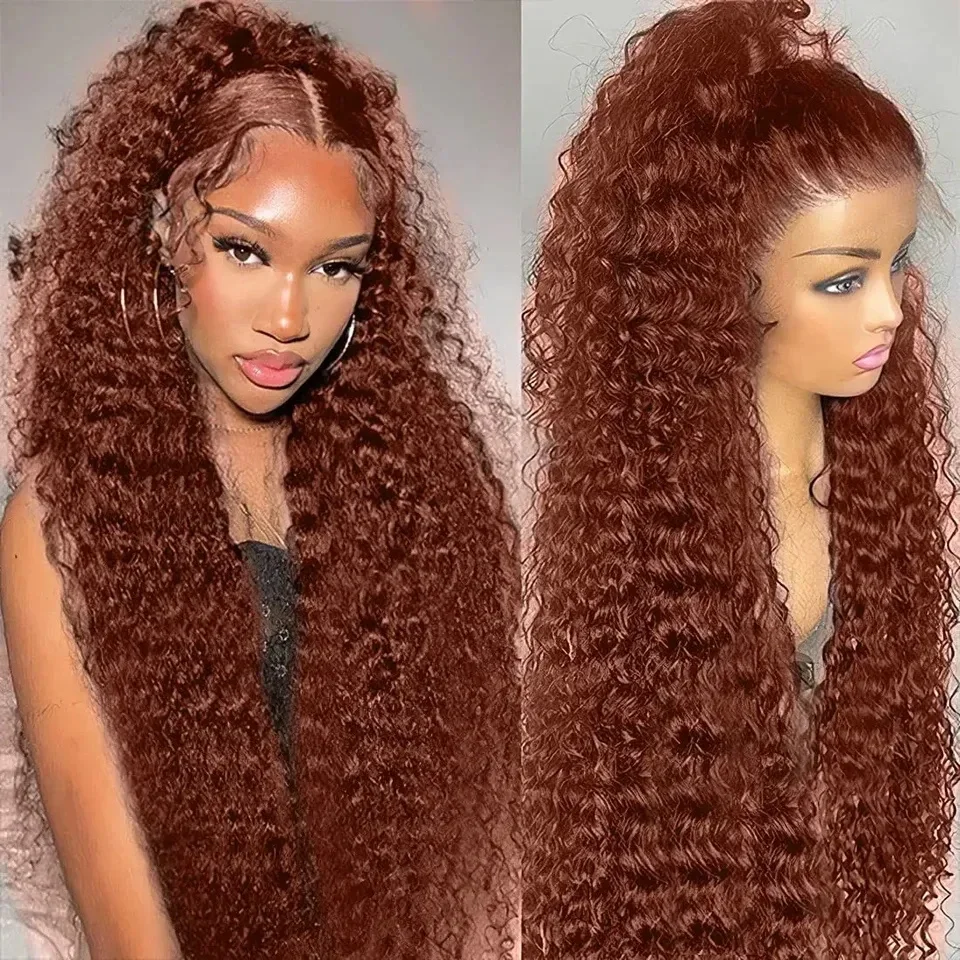 

30 Inch 13x6 Frontal Lace Wigs Reddish Brown Deep Wave Lace Frontal Human Hair Wig Colored Wig Human Hair Brazilian curly 360