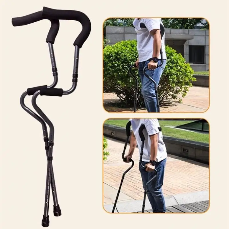 

1 Pair S Shape Underarm Double Crutch Walking Stick For Elderly Disabled Fracture Rehabilitation Anti Slip Foldable Mobility Aid