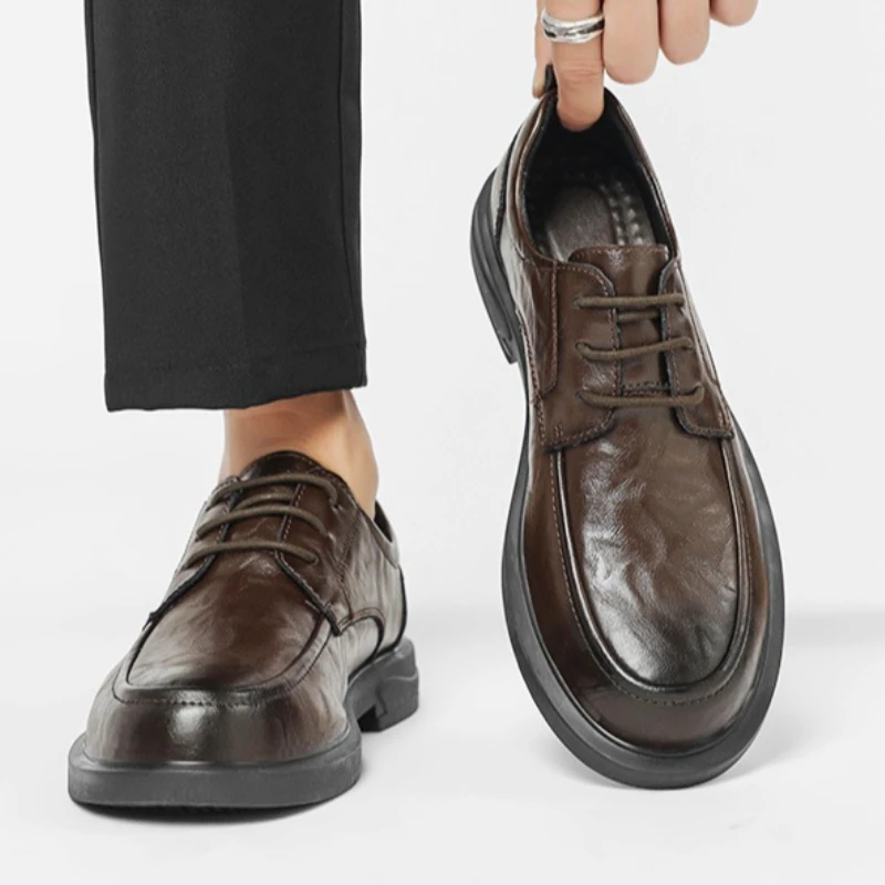 

Мужские модные однотонные высококачественные деловые деловые туфли без шнуровки на плоской подошве с круглым носком и низким вырезом в стиле ретро