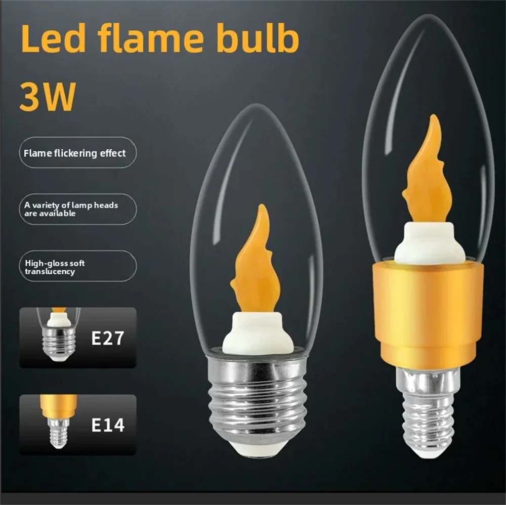 4pcs LED 3W 85-265V Yellow FlameBbulb Lamps E27 E14 Simulated Flame Electric Candle Christmas Halloween Decorative Lights