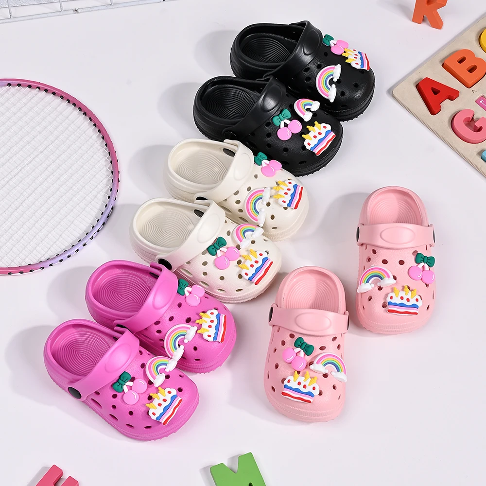 

Fashion Indoor Slippers Anti-Skidding Breathable Soft Sole Rainbow Cherry Cake Design Sandals for Garden Shoes Children