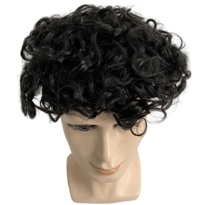 Vervanging van Europees maagdelijk menselijk haar # 1B zwarte kleur 130% dichtheid 8x10 toupet 19 mm krul full lace unit voor zwarte mannen