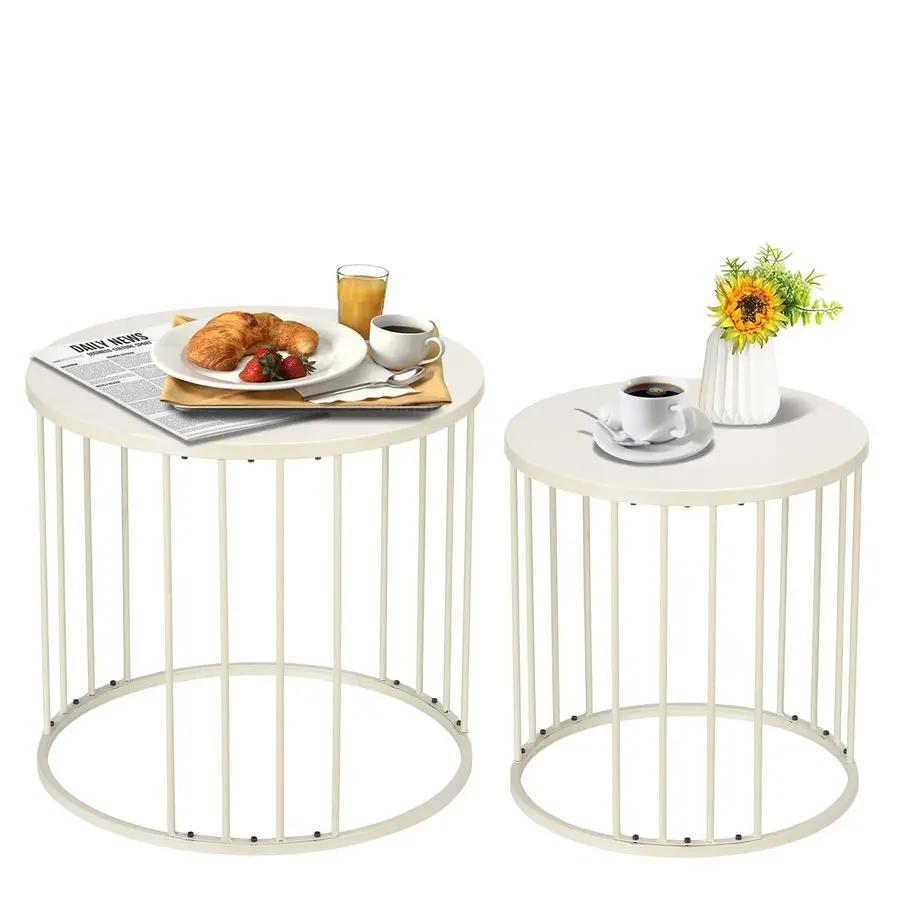 

Outdoor Side Table Set of 2, Metal Circle Accent End Tables for Balcony Backyard Garden Indoor Living Room, Durable Black Nestin