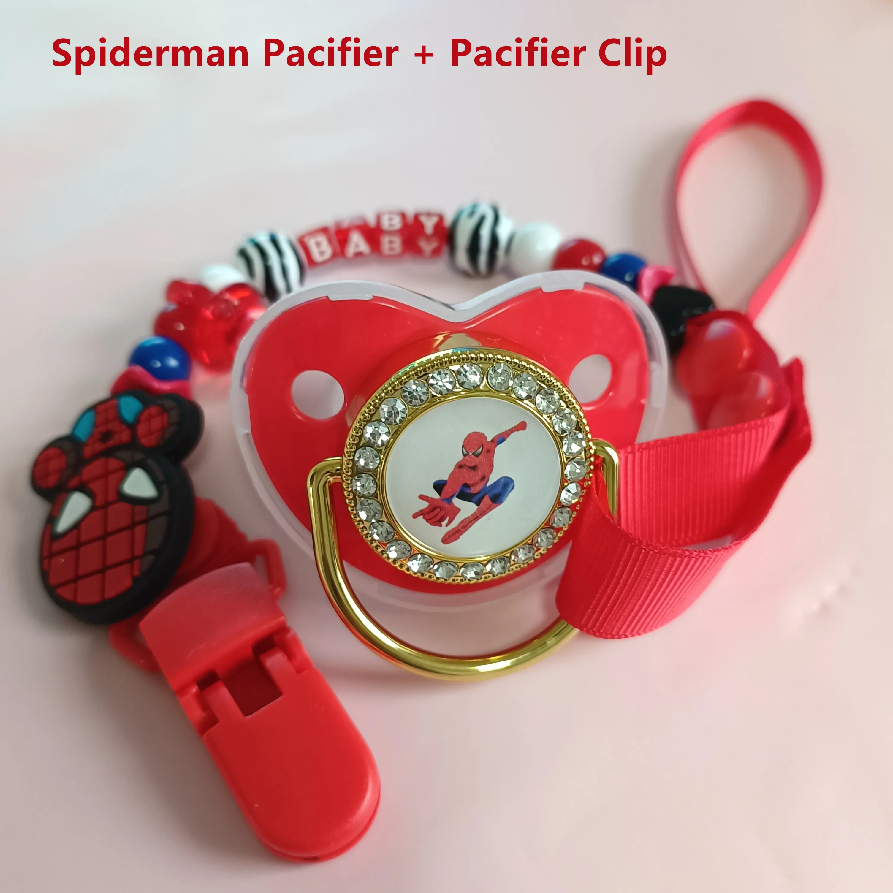 【1 Set】Spiderman Pacifier Clip Pacifier Bling Pacifier Holder Bath Gift BPA Free Silicone Baby Nipples Newborn Fake Pacifier