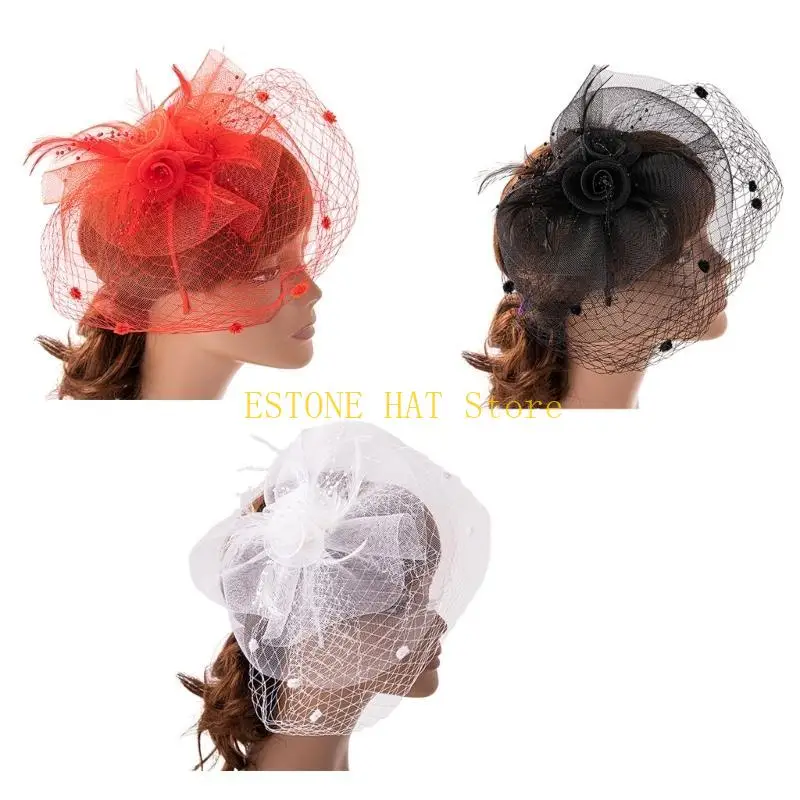 49MF ALEGANT FASCINATOR HAT HAPBOX HAT للنساء كوكتيل شاي حفلة رئيسية رائعة رائعة لحفل الزفاف