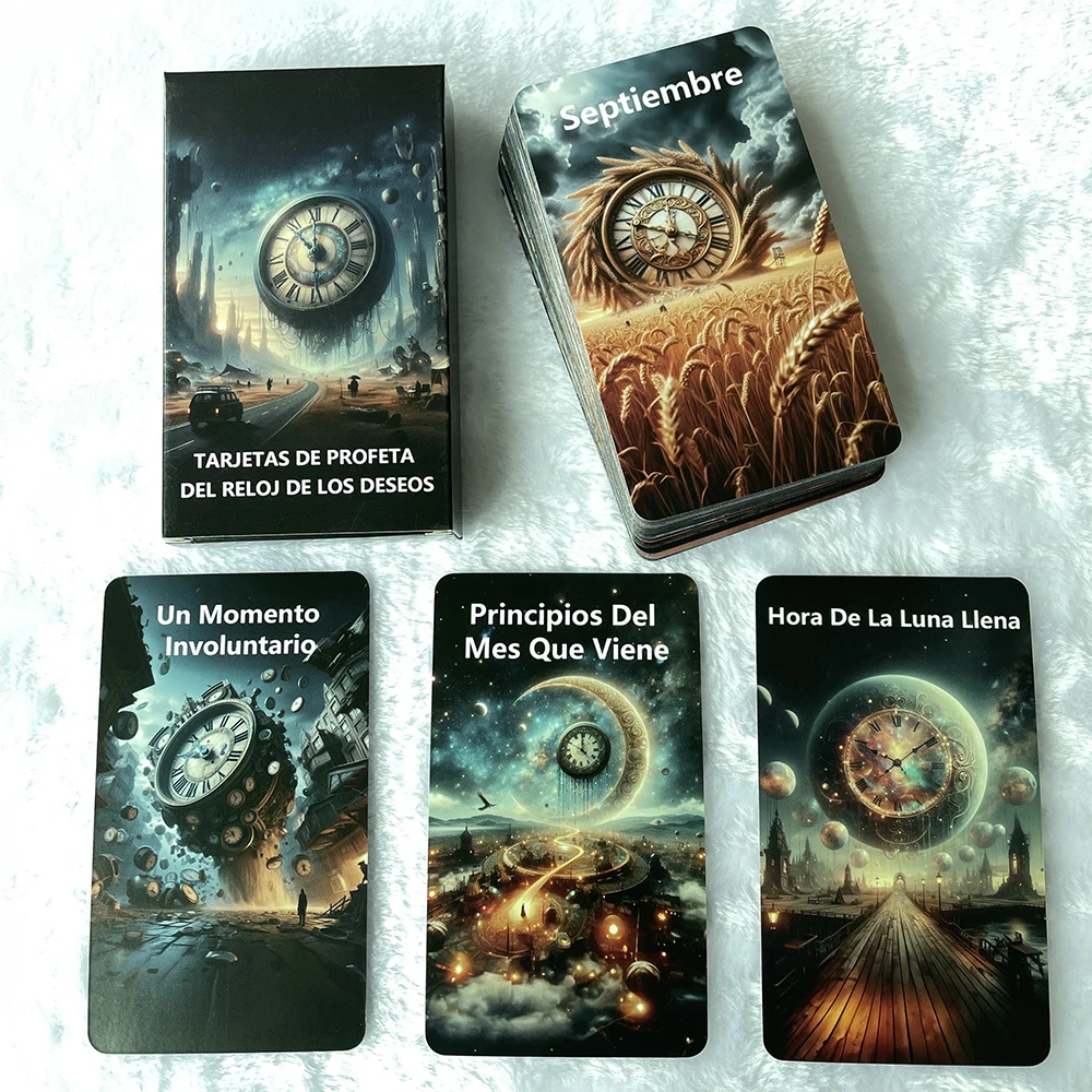 Spanish Wishful Clock Prophet Oracle Cards Clarity Tarot Deck Oraculo Fortune Telling Toys 12x7cm 56-Cards Occult Time