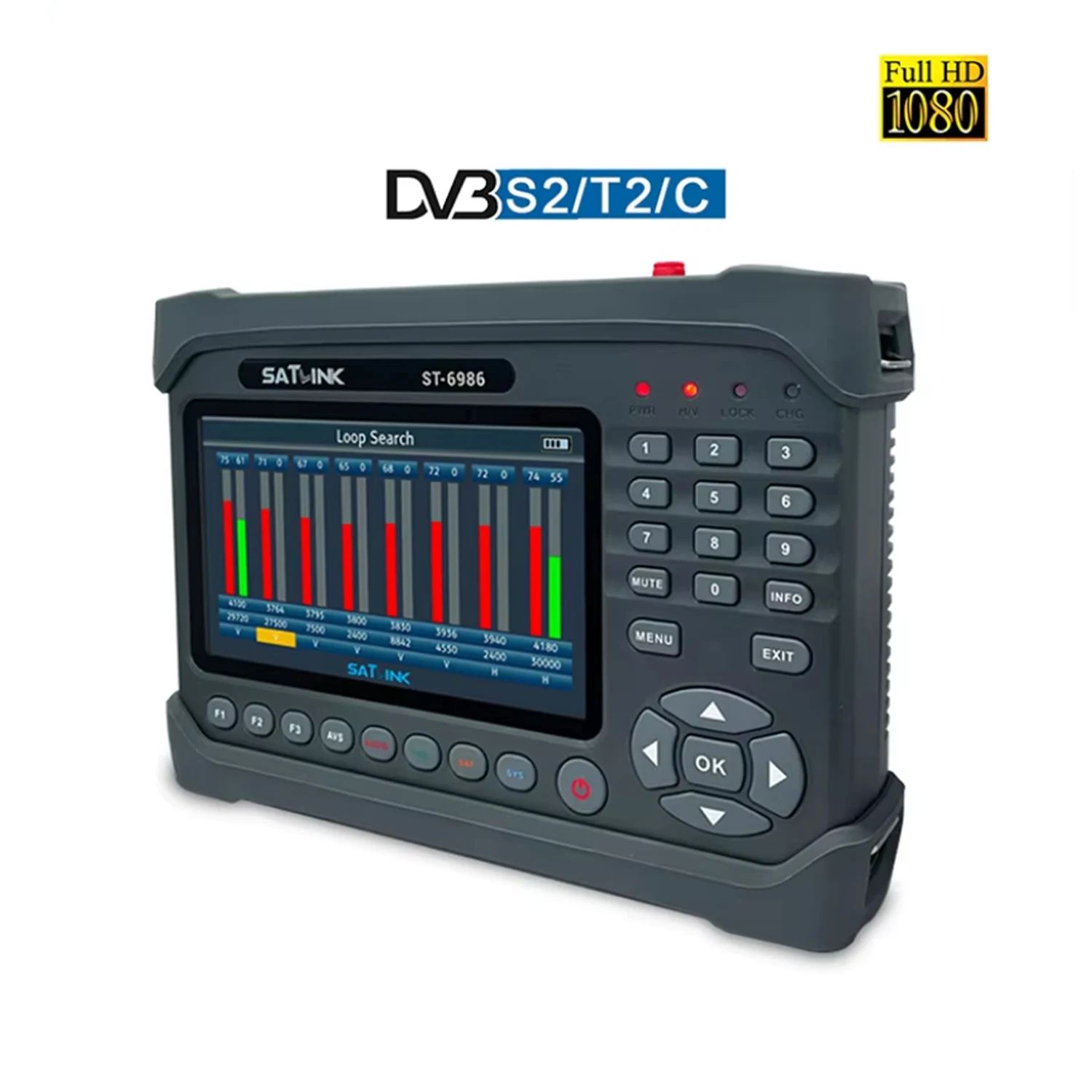 Satellite Signal Finder Meter DVB‑S2/S DVB‑T/T2 DVB‑C H.265 HEVC 10‑Bit TFT‑LCD HDMI‑In‑Out Handheld Test Tool