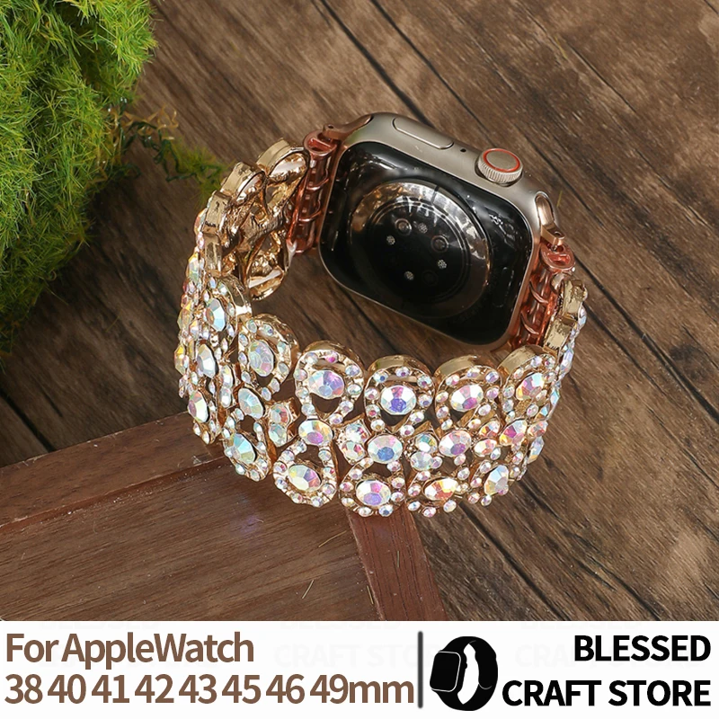 Women Sparkly Diamond Metal Bracelet for Apple Watch Series 11 10 9 8 SE Ultra 2 Replacement Strap for Iwatch Band 40mm 44 45 42