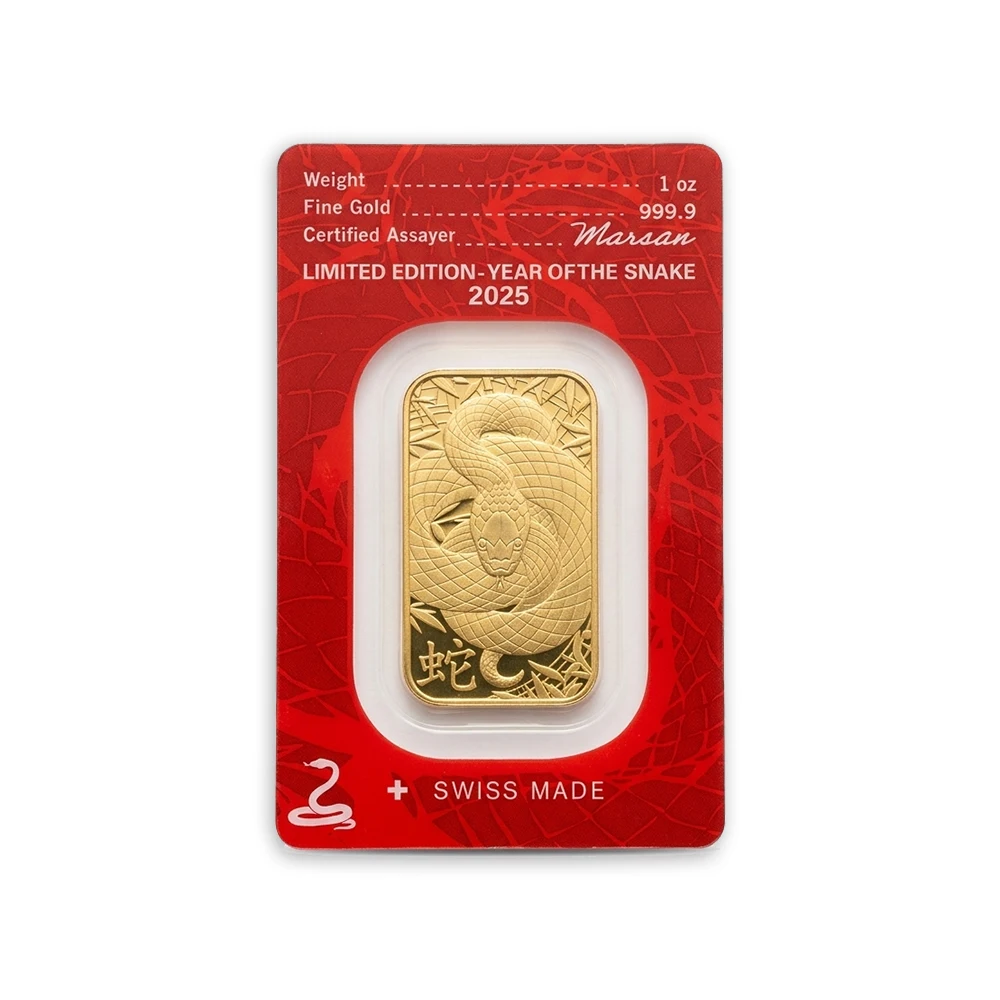 Hot Sales 2025 Swiss 1oz Gold Plated Snake Bar With Different Serial NO. Metal Bar Copper Crafts Non-Magnetic Collectibles