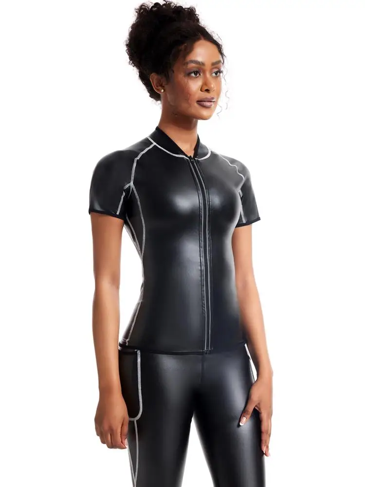 Jaet da donna in pelle Or Sve con cerniera Casual Biker Slim Fit quattro dimensionale elastico PU Faionable Moto Jaet