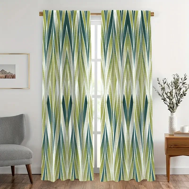 Elegant Green and White Geometric Pattern Curtains for Living Room Home Decor Light Filtering Window Drapes