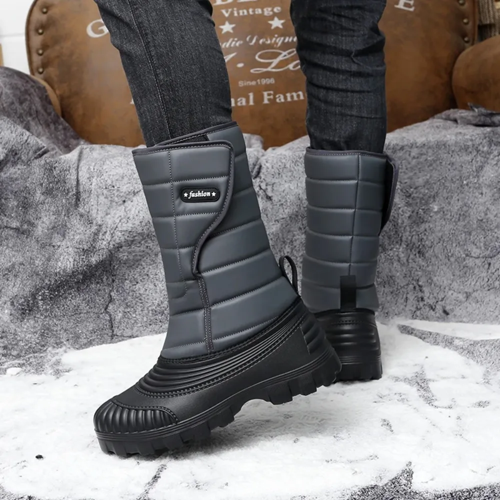 

Winter Men Snow Boots Platform Waterproof Non-slip Warm Cotton Work Boots Outdoor Male Mid-calf Fishing Ski Boots