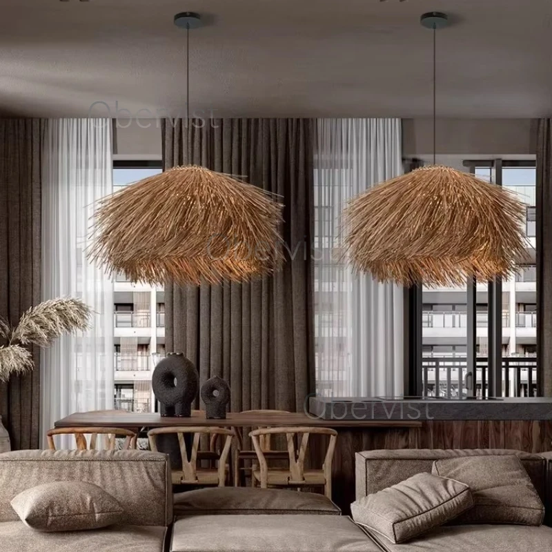 

Rattan Pendant Lamp E27 Hanging Light Restaurant Bar Home Decor Chandelier Nordic Boho Ceiling Fixture