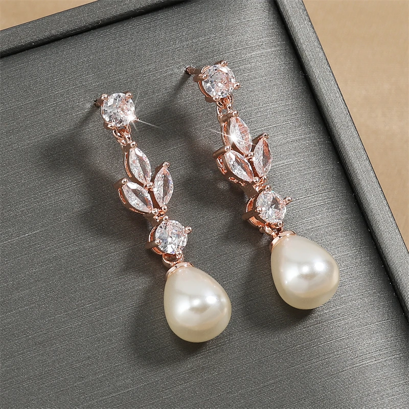 ZAKOL Klassische AAA Zirkon Birne Form Imitation Perle Tropfen Ohrringe für Frauen Mode Braut, Verlobung, Hochzeit Schmuck