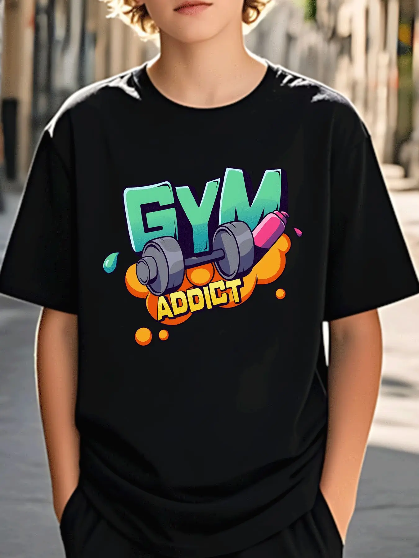 Gym Addict Dumbbell Graffiti Family Matching Cotton T Shirts Short Sleeve Summer Tees For Mom Dad Boys Girls Daily Tops