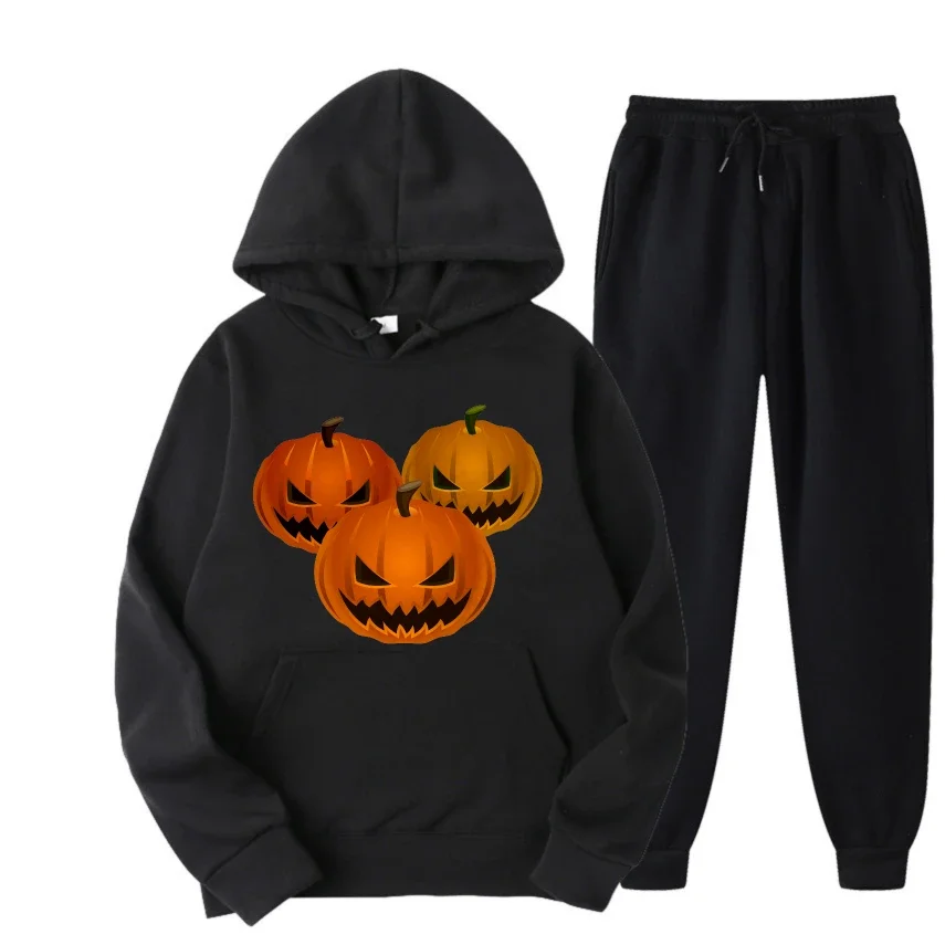 

2025 Halloween evil three pumpkin doodle prints Casual Mens Hoodie Sweatshirts Spring And Autumn Season Stylish Loose Fit Outfit