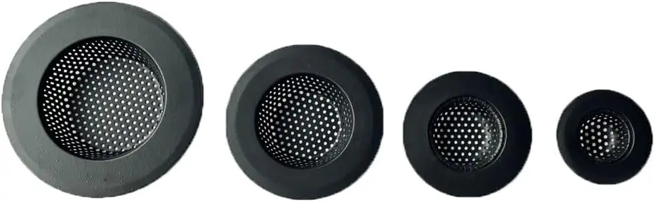 

Stainless Steel Drain Hair Catcher for Bathtub, Kitchen Sink, and Bathroom Drain, 4 Pack, Black