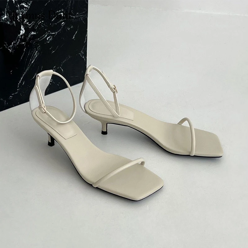 Mrxmus 2024 Spring Summer Fashion New Women Genuine Leather Square Head Thin Mid-heel Sandals Simple Casual Shoes Female Chic