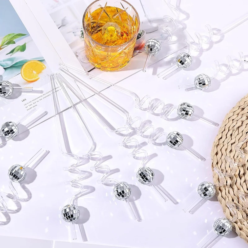 Mini Disco Straw, 20Pcs Plastic Decorative Straws For 1970S Fever Retro Disco Partys Decorations,Brilliant Visual Effect-FUNN