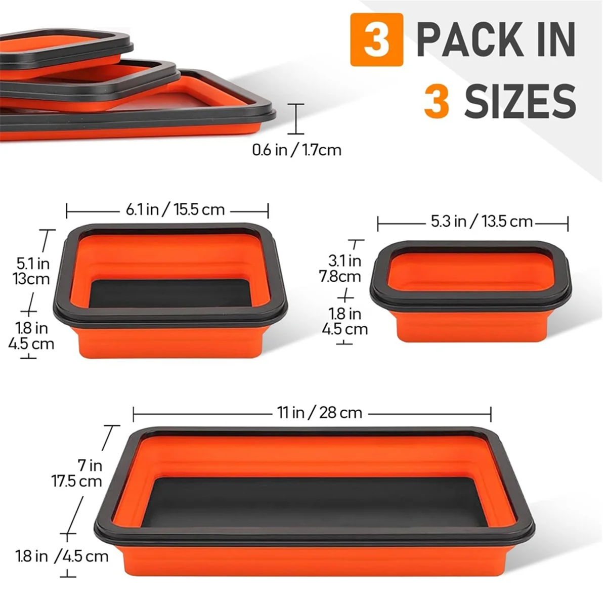 مجموعة صينية الأجزاء المغناطيسية، 3 صواني أدوات مغناطيسية من السيليكون قابلة للطي بحجم مختلف للبراغي والمسامير والمكسرات والأداة الميكانيكية