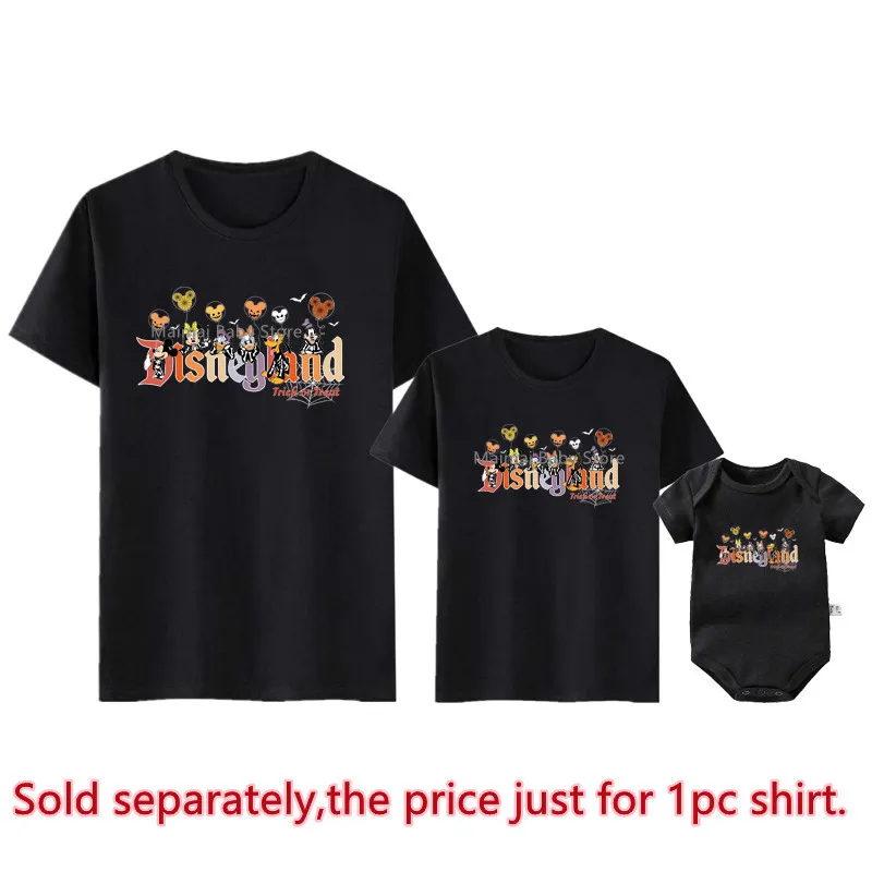 New Disneyland Halloween Trick Or Treat Mickey Minnie Family Matching Outfits Funny Cotton Dad Mom and Kids Disney Trip Tshirts