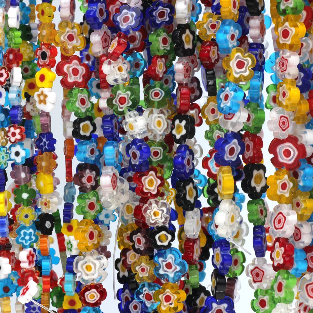 8/10/12mm 12PCS Colorful Flower Lampwork Glass Beads Handmade DIY Charms Bead For Jewelry Making Bracelets Necklaces Accessories