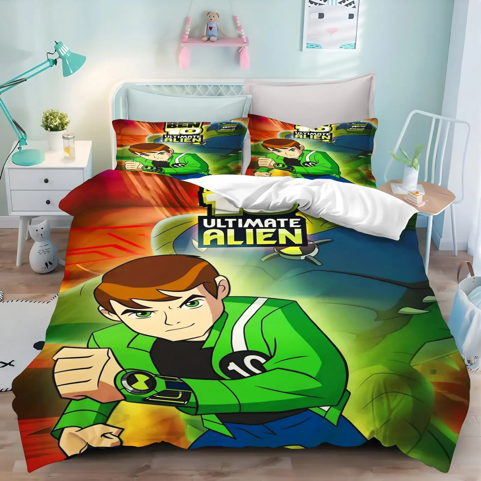 Ben10 Ultimate Alien Cartoon Duvet Cover Set  Kids Bedding Set Anime Characters Quilt Cover Soft Bedroom Home Textile For Boys