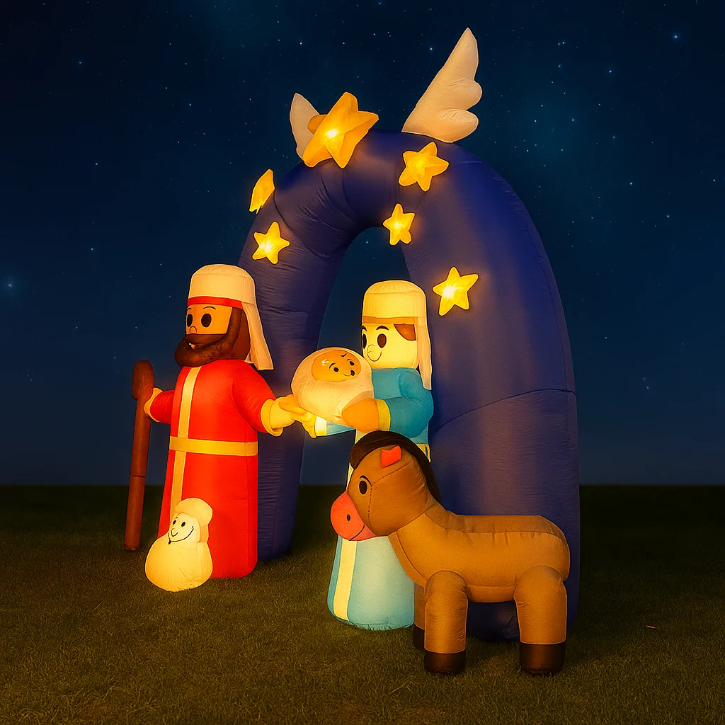 7,8 ft Aufblasbare Spielzeug Weihnachten Hof Dekoration Krippe Bogen Heilige Familie Tier Stern LED Lit Hause Urlaub Ornament Geschenk Dekoration