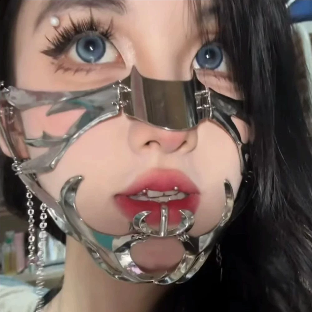 

Game Love and Deepspace Qin Che Cosplay Mask Metal Mechanical CyberPunk Irregular Metal Face Ornament Jewelry Accessories