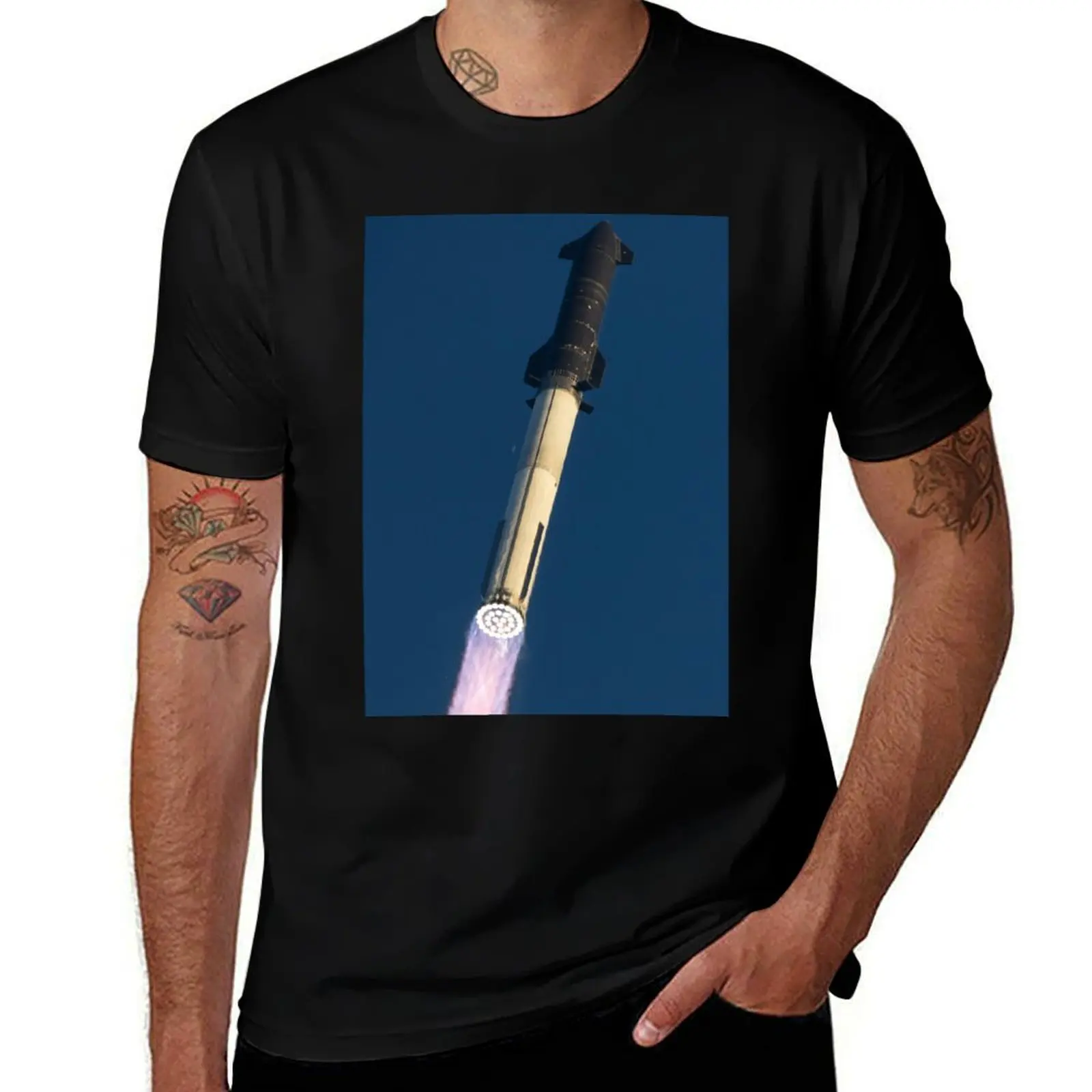 Starship and Superheavy rocket launch T-Shirt blue lock anime valentines boutique clothes oversized t shirt tee shirts for men