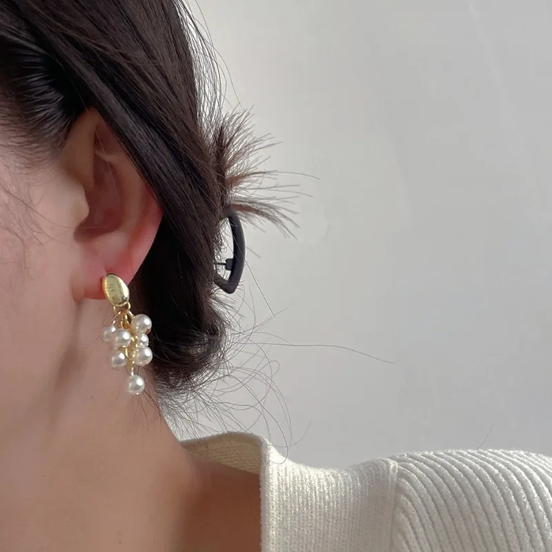 

Simulated Pearls Tassel Long Chain Drop Earrings Gold Color Stainless Steel Handmade Korean Daily Jewelry Women