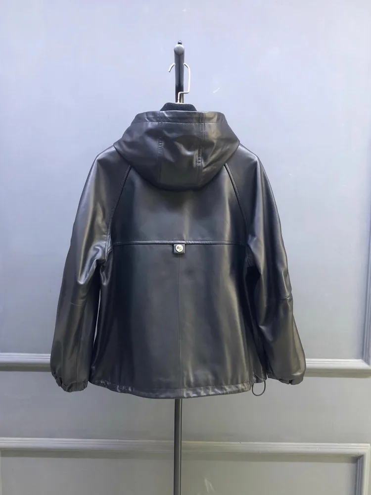 Heißer Verkauf Herbst Frauen Natürliche Schaffell Mit Kapuze Kurze Jacke Mantel Zipper Lose Fit Arbeit Dame Casual Echtes Leder Oberbekleidung