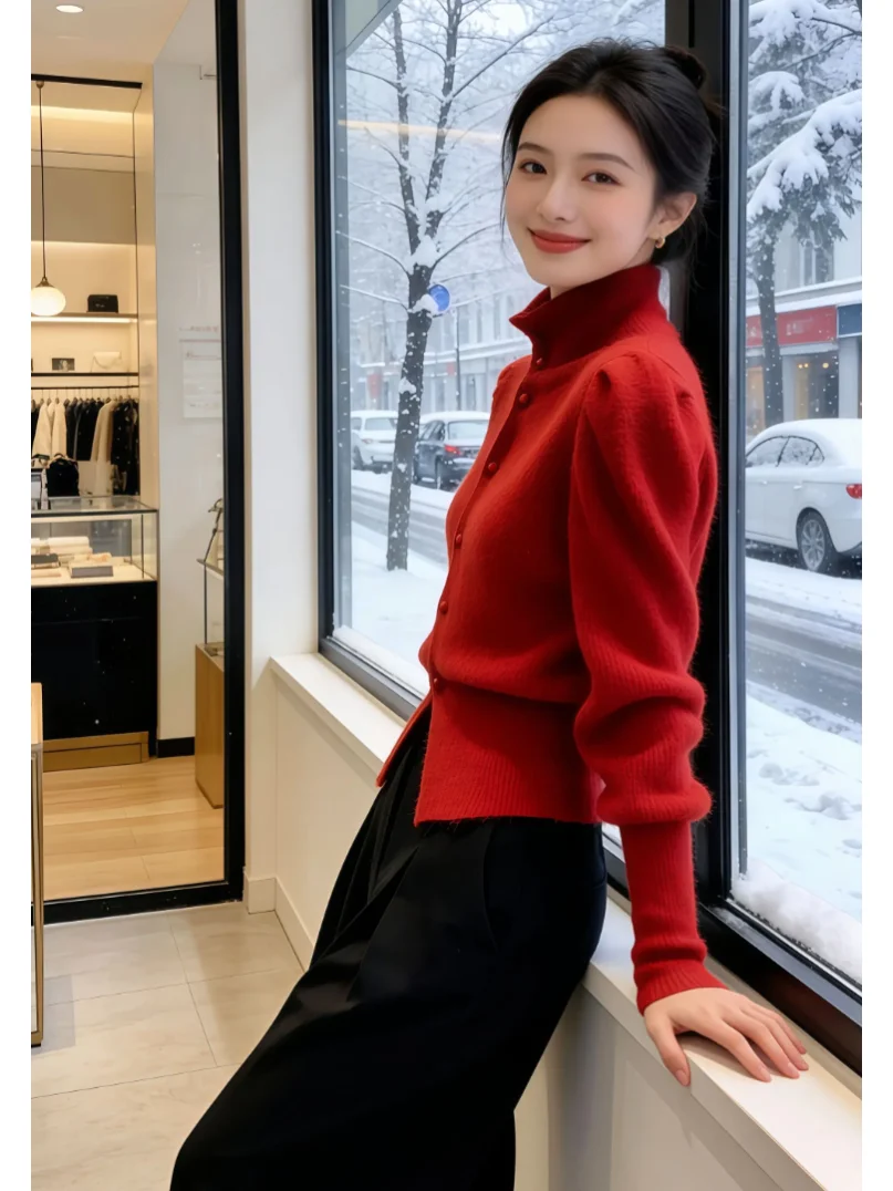 

Красный вязаный топ и юбка с высокой талией, комплект из двух предметов, женский повседневный тонкий дышащий костюм средней длины, модный