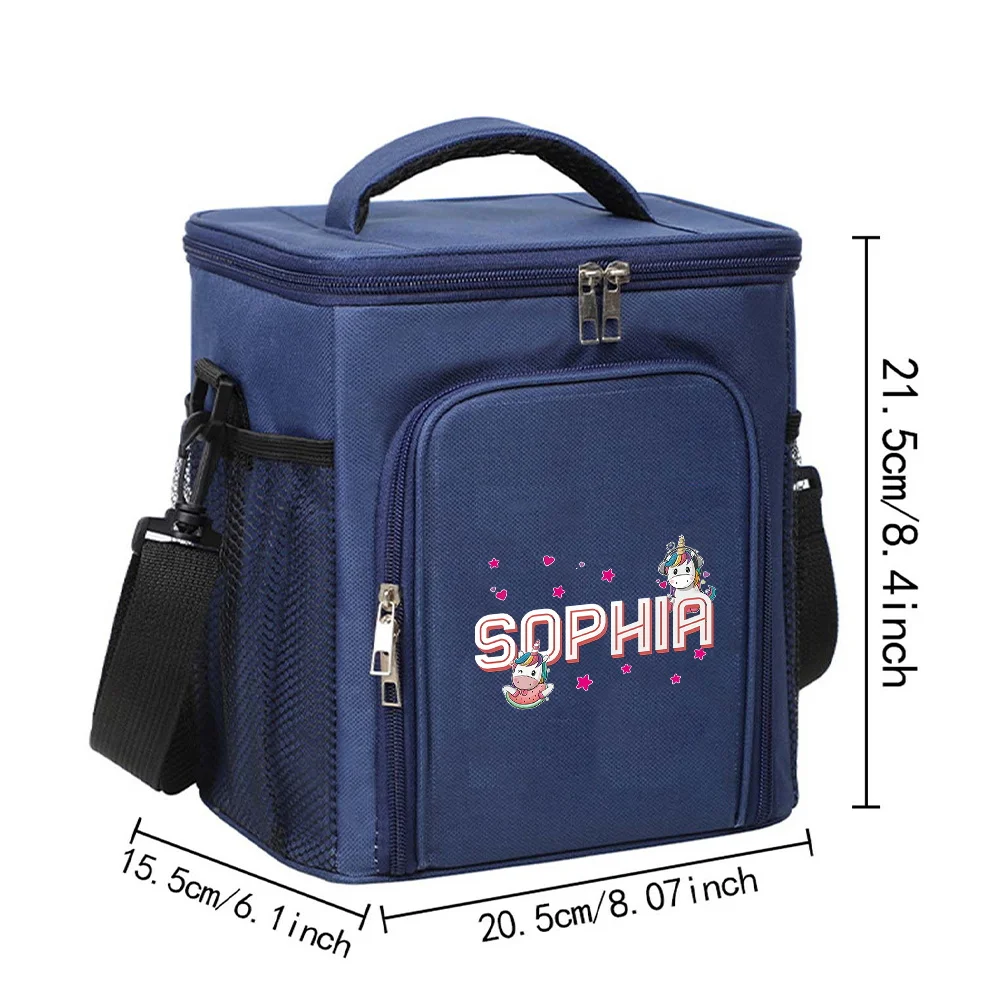 Customized Name Double Layer Lunch Bag Insulated Bento Bag Portable Large Capacity Double Layer Bento Bag Cartoon Series