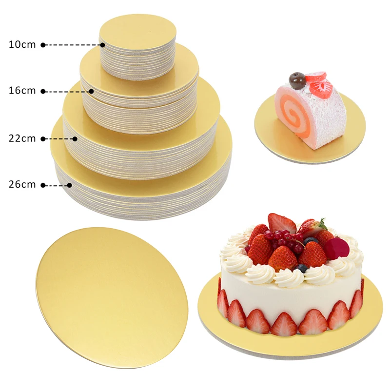 10/16/22/26cm Gold Round Thicken Cake Mat Boards Paper Mousse Pad Cupcake Dessert Pastry Tray Birthday Party Baking Decor Tools