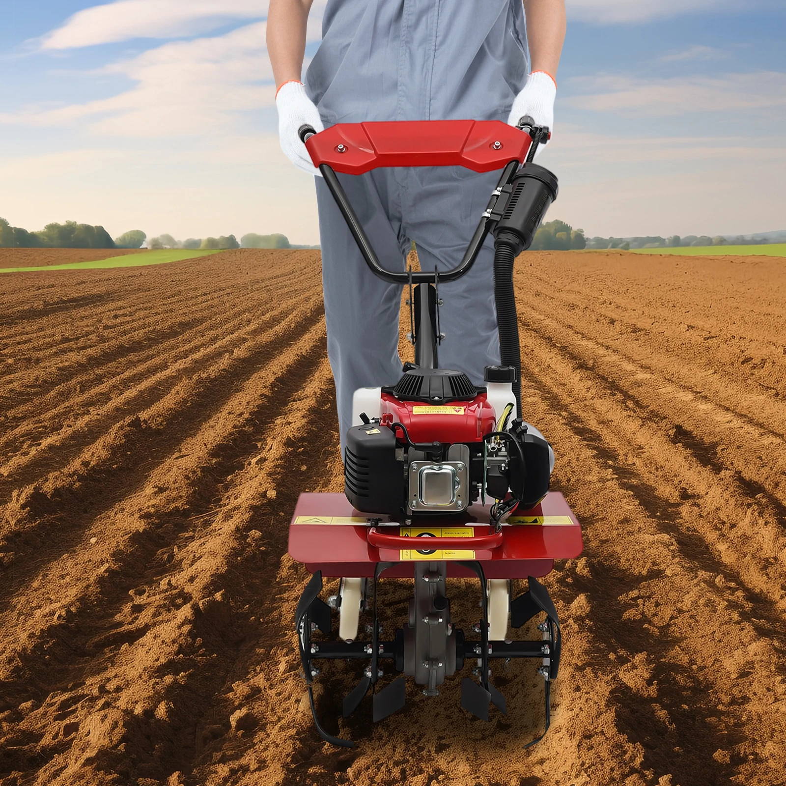 

CNCEST Air-cooled 4-Stroke Engine, 8500-9000rpm,34.05 in. Gasoline 63cc Cultivator Front Tine Tiller for Weeding, Loosening Soil