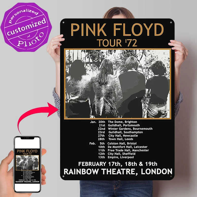 Pink Floyd Tour '72 Personalized 3D Textured Metal Poster Wall Art Vintage Tin Signs for Gaming Room Decoration Man Wand Deko