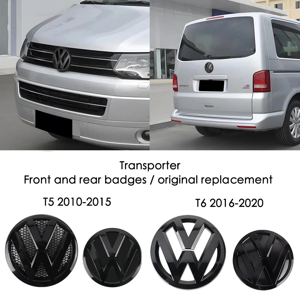 Gloss black Car Hood Front Grill Emblem Tail Trunk Logo Cover Decoration For Volkswagen VW Transporter T5 T6 2010-2020 years