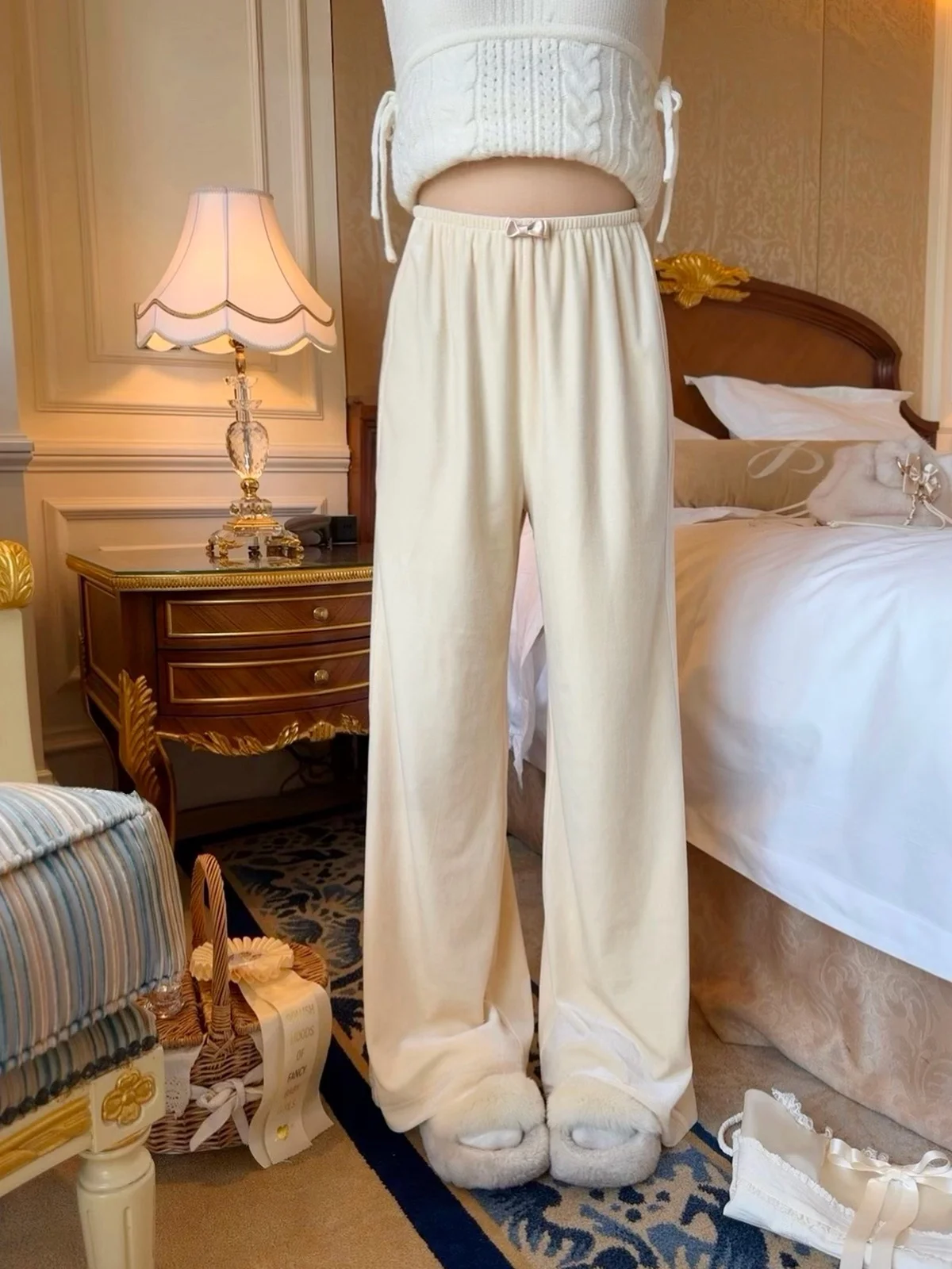 

Женские повседневные брюки Kimicoy Velvet Chiato с высокой талией, прямые широкие штанины, удобные брюки из полиэфирного волокна