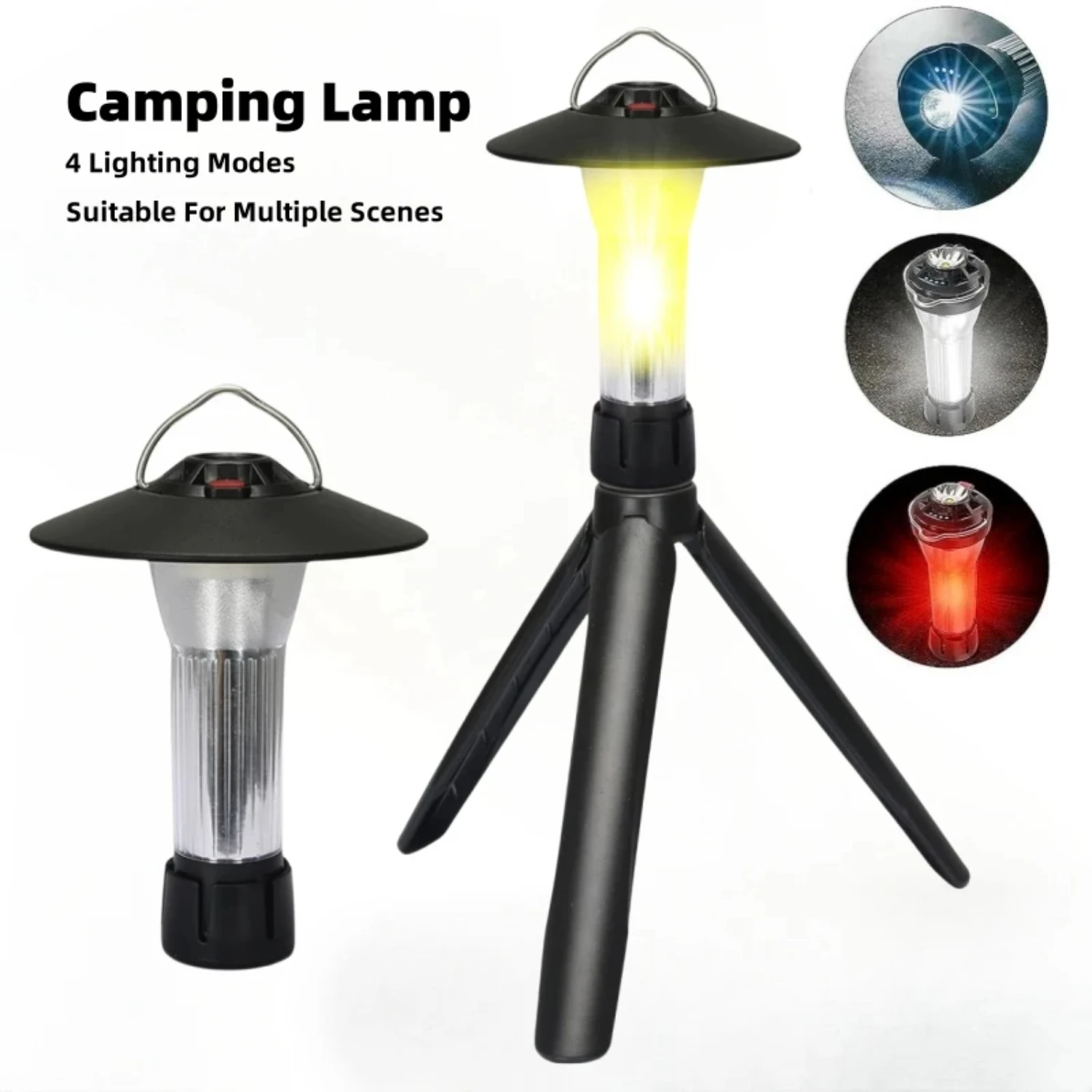 Rechargeable Camping Lamp 3 Light Sources 4 Gears Flashlight Ip45 Waterproof Tripod  Base Emergency