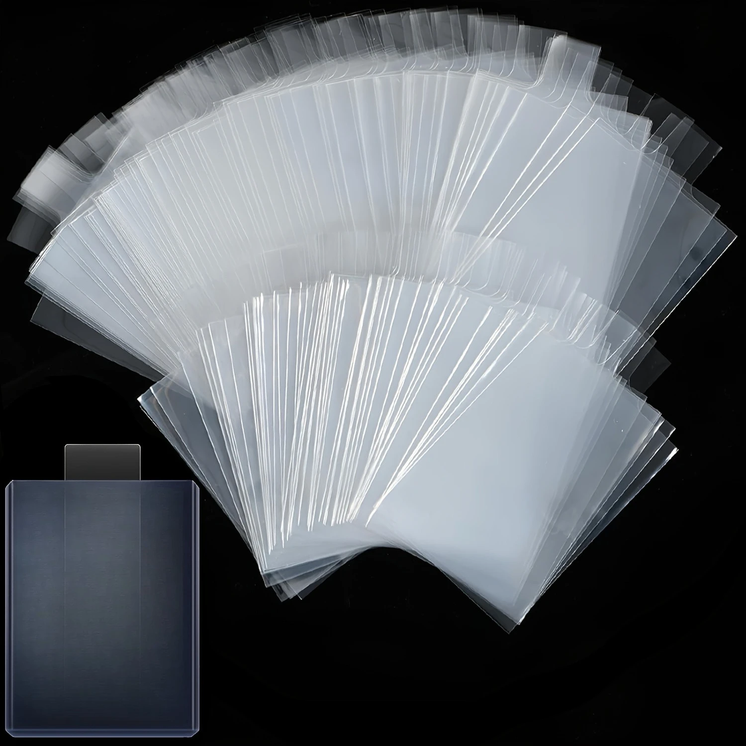 100pcs Card Sleeves with Easy-Pull Tab, 2 Sizes to Choose From Tabbed Card Protective Cover Card Film for Grading Submission